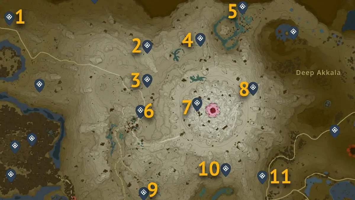 Emplacements sur la carte des sanctuaires de surface d'Elden dans Tears of the Kingdom