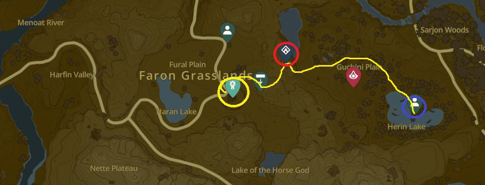 Itinéraire de localisation du sanctuaire Utsushok de Faron dans Tears of the Kingdom