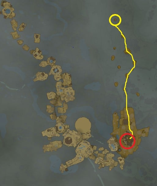Itinéraire de localisation du sanctuaire Joku-u de Faron dans Tears of the Kingdom