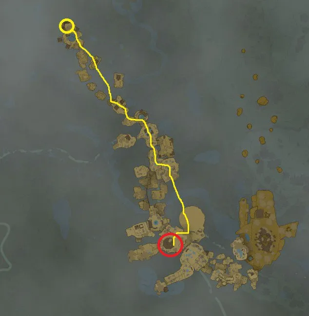 Itinéraire de localisation du sanctuaire Joku-usin de Faron dans Tears of the Kingdom