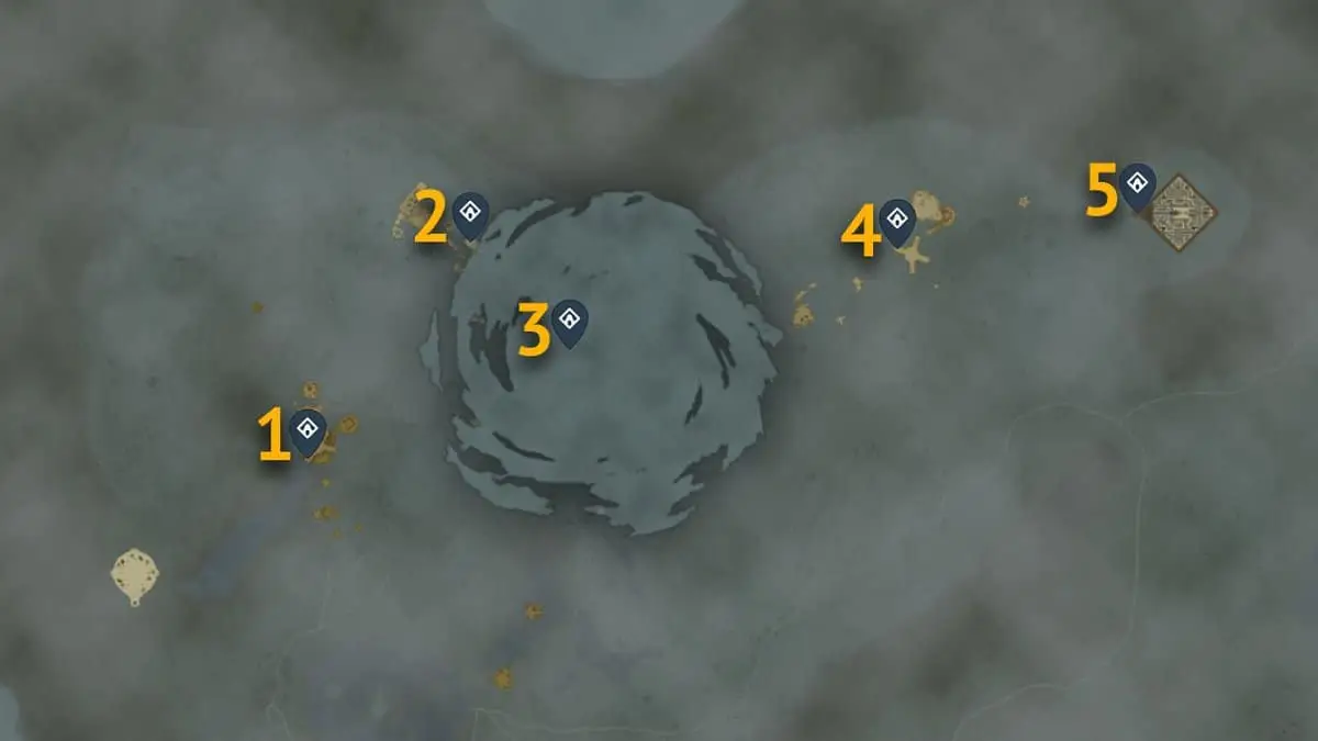 Emplacements sur la carte des sanctuaires célestes d'Hebra dans Tears of the Kingdom