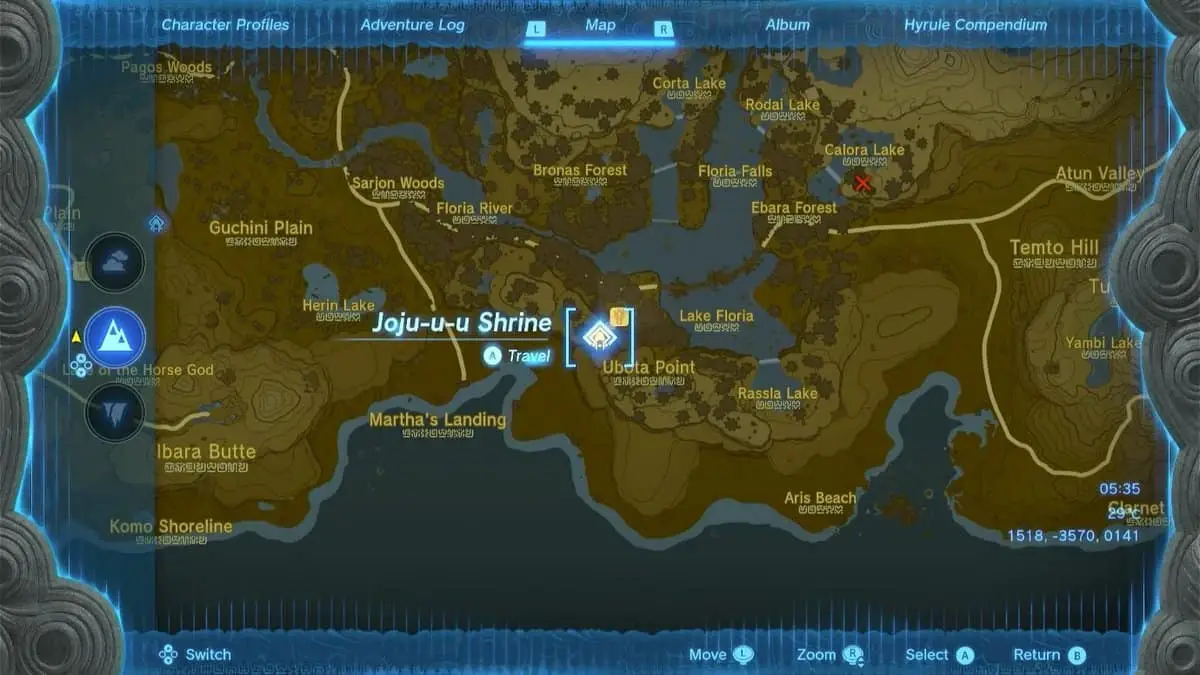 Emplacement de la carte du sanctuaire Joju-uu dans Tears of the Kingdom