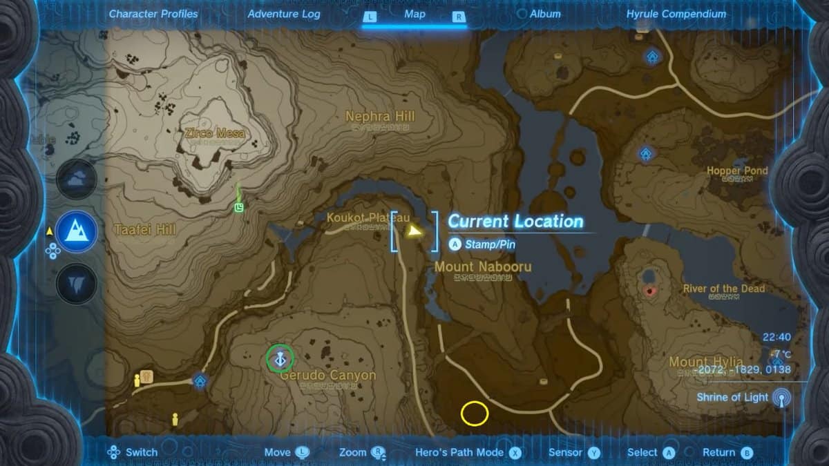 Emplacement de la carte du sanctuaire Rakakudaj dans Tears of the Kingdom