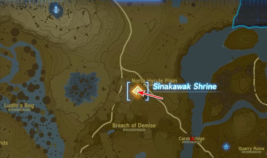 Emplacement de la carte du sanctuaire de Sinakawak dans Tears of the Kingdom