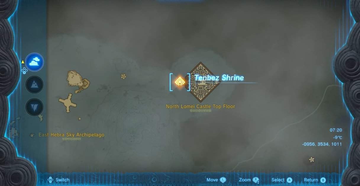 Emplacement du sanctuaire Tenbez dans Zelda TotK