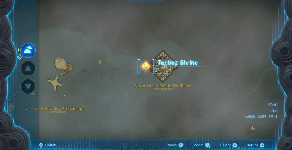 Emplacement du sanctuaire Tenbez dans Zelda TotK