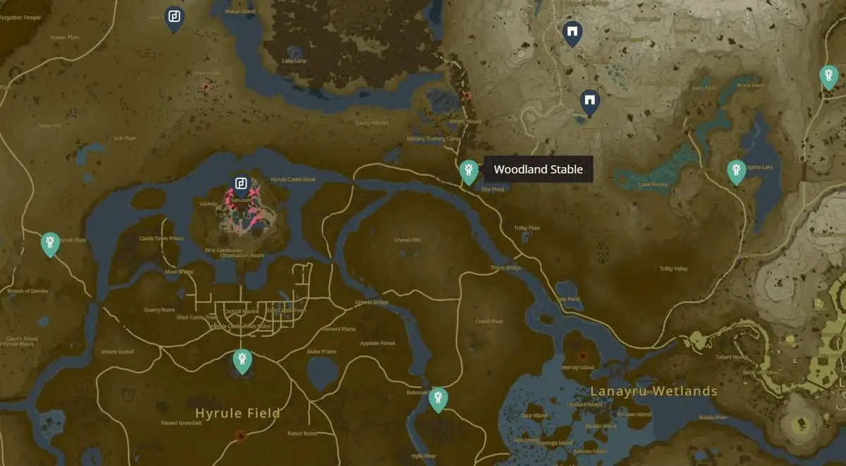 Emplacement de l'écurie des bois dans Zelda TotK