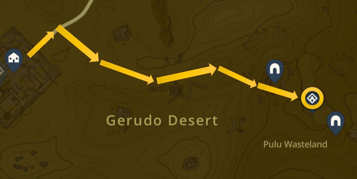 Emplacement de la carte du sanctuaire de Chichim dans Zelda : TotK Gerudo Desert 