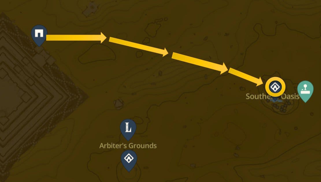 Emplacement de la carte du sanctuaire de Karahatag dans Zelda : TotK Gerudo Desert 