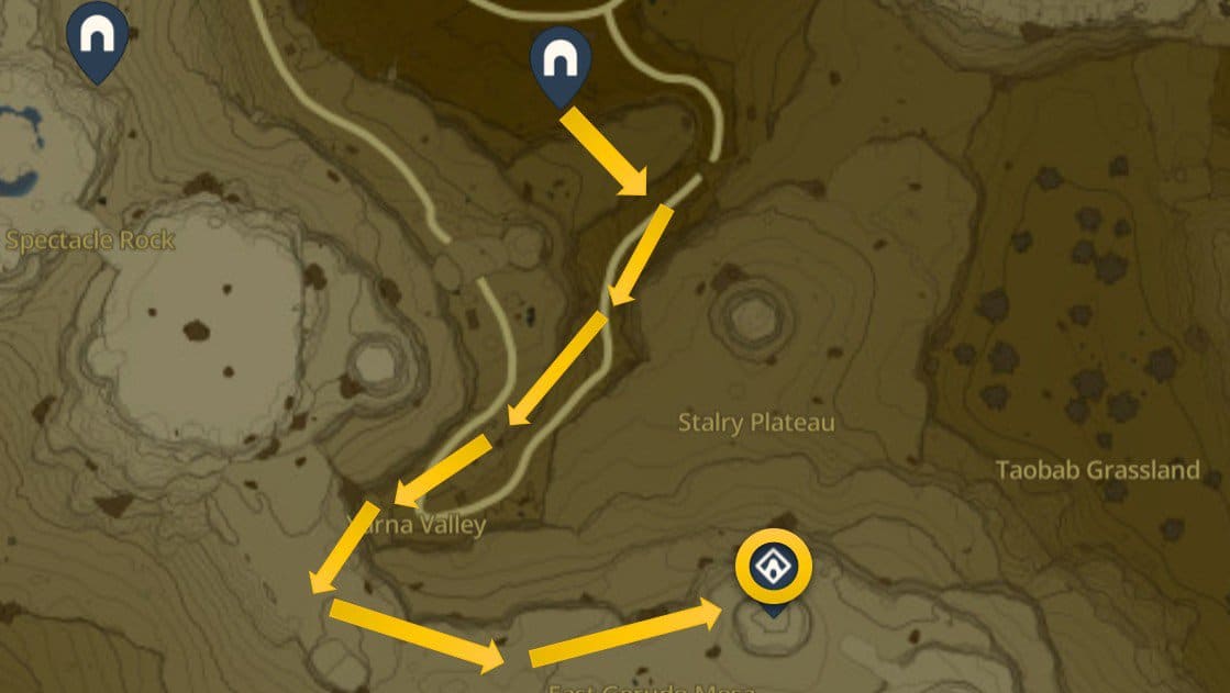 Emplacement de la carte du sanctuaire de Kitawak dans Zelda : TotK Gerudo Desert 