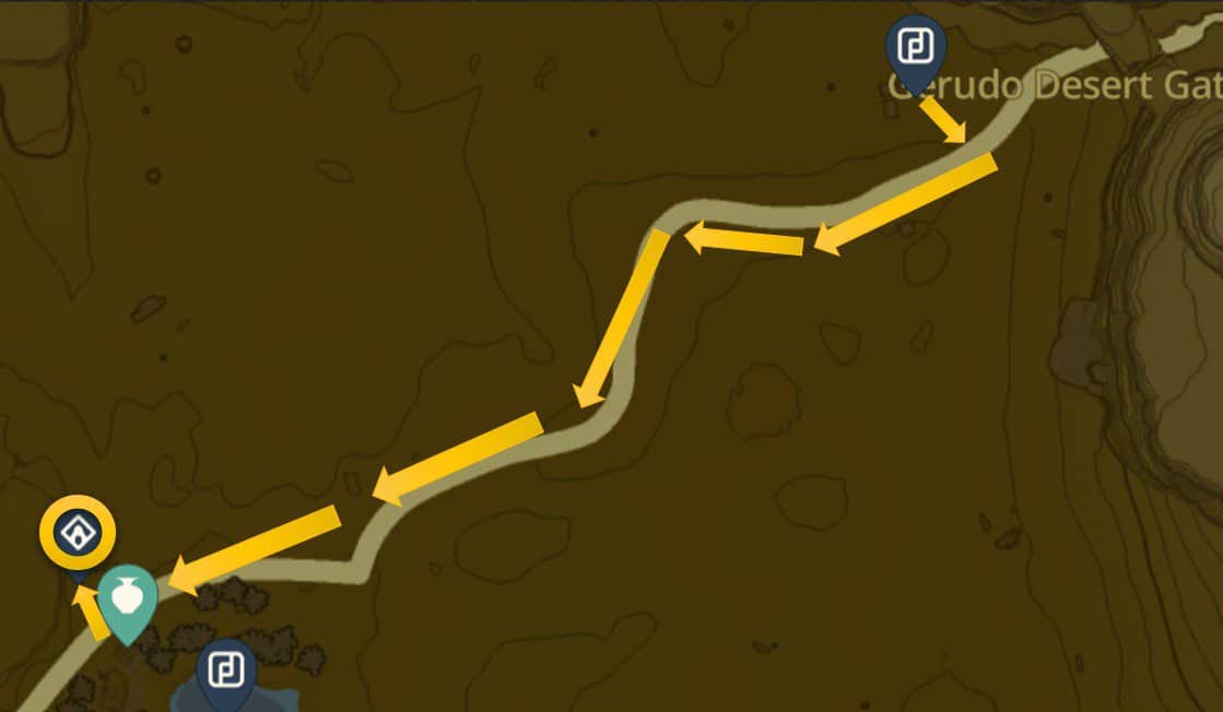 Emplacement de la carte du sanctuaire de Mayatat dans Zelda : TotK Gerudo Desert 