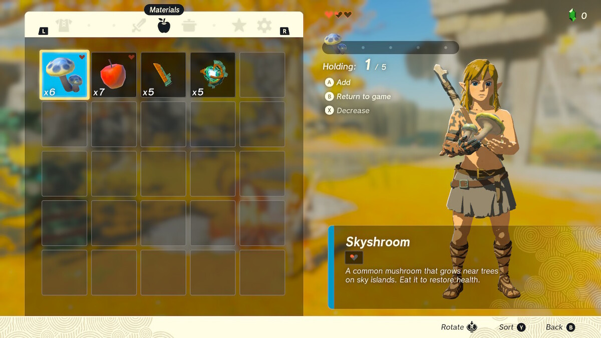 Zelda Tears Of The Kingdom tient de la nourriture