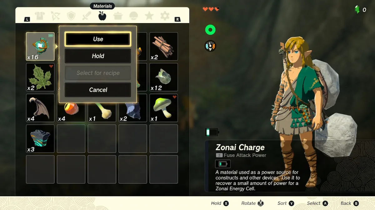 Inventaire de charge zonai