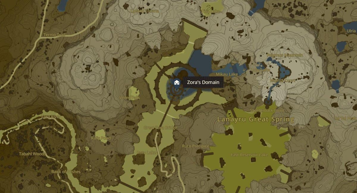 Emplacement du domaine de Zora dans Zelda TotK
