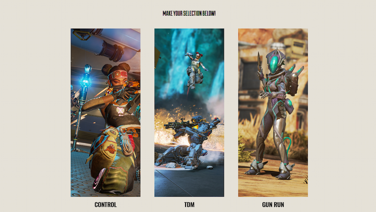 Écran de sélection du mode Apex Legends Comment voter pour Apex Legends LTM