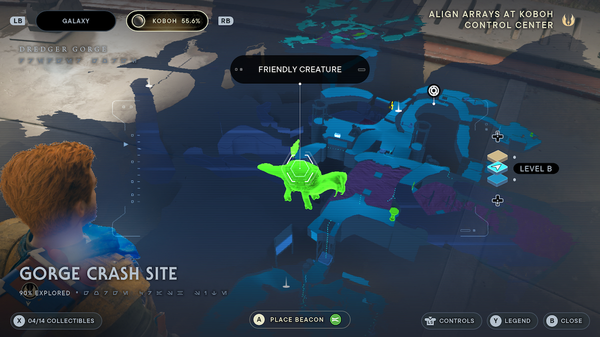Cal regardant l'Holomap Star Wars Jedi: Survivor: Comment trouver le secret de la gorge