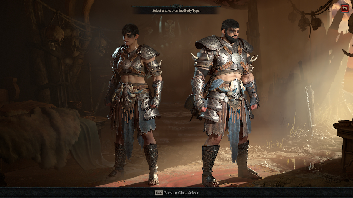 Écran de sélection des barbares de Diablo 4
