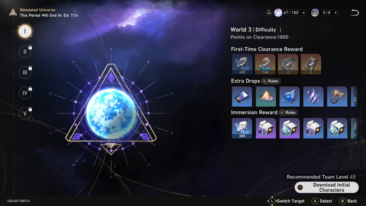 Honkai Star Rail Simulé Universe World 3 Écran de démarrage