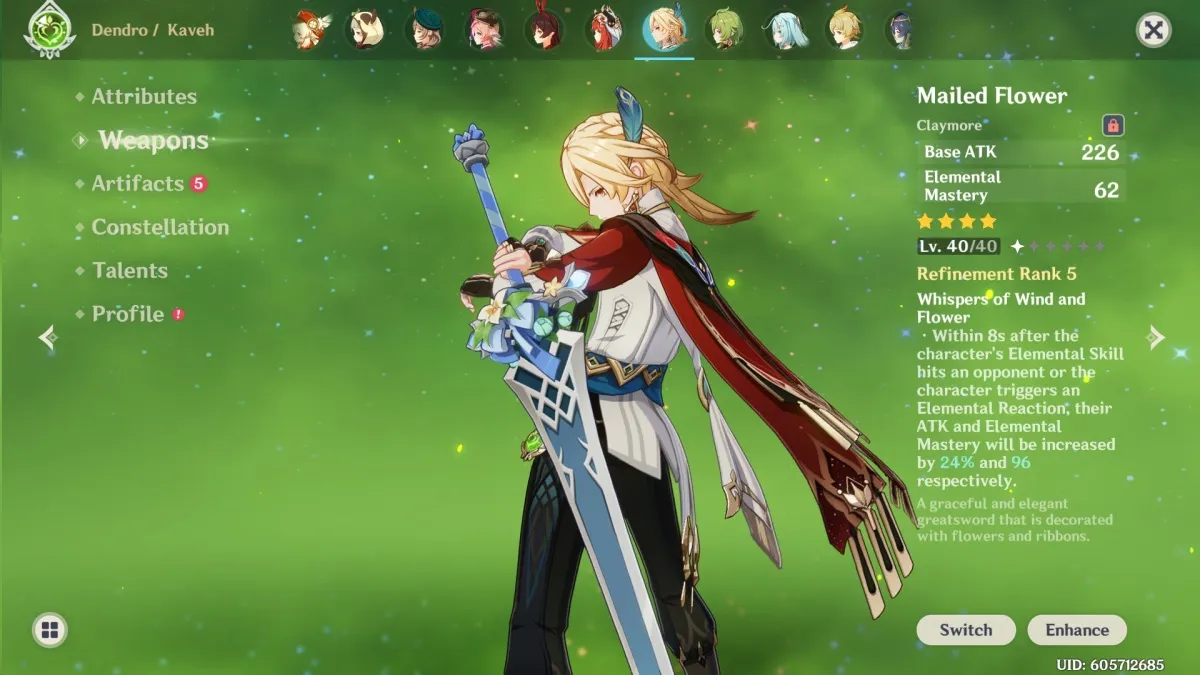 Kaveh meilleures armes Genshin Impact