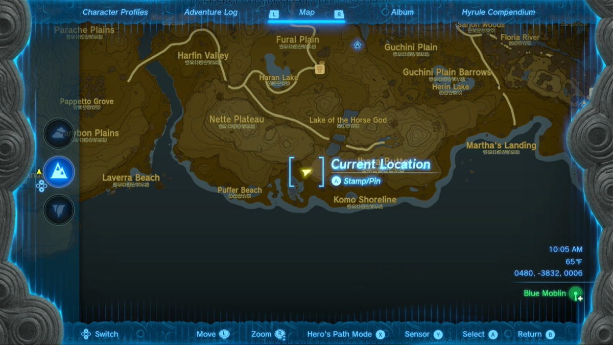 Totk Ancient Blade Komo Shoreline Cave Entrée Carte de Localisation