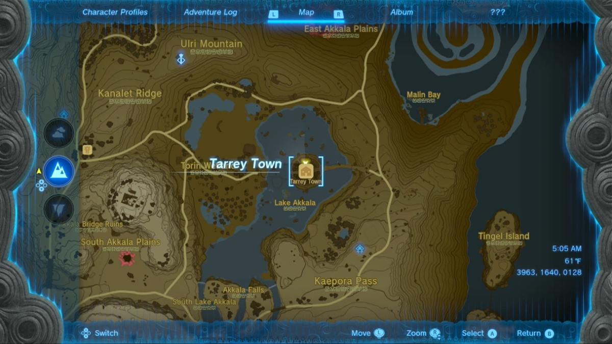 Emplacement de la ville de Totk Mystic Armor Tarrey sur la carte