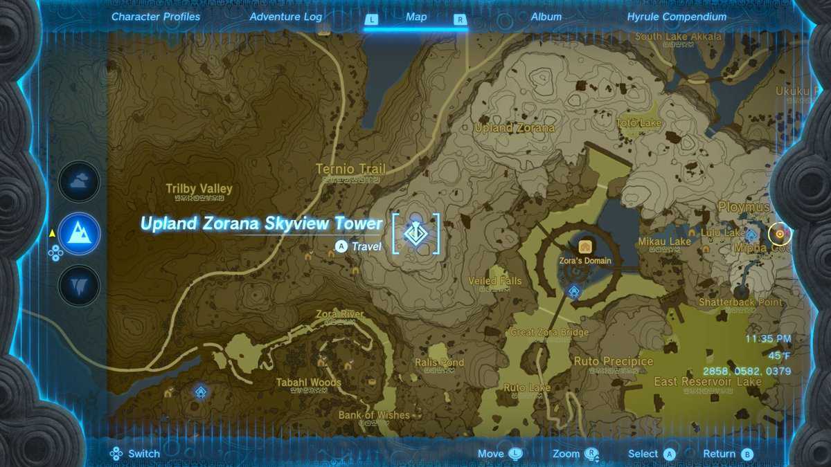 emplacement de la tour zelda totk upland zorana skyview