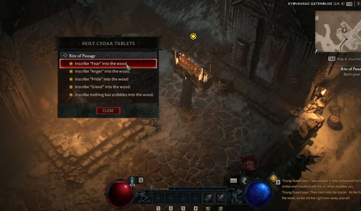 Diablo 4 : Rite Of Passage - Ce qu'il faut inscrire sur la tablette de cèdre sacré