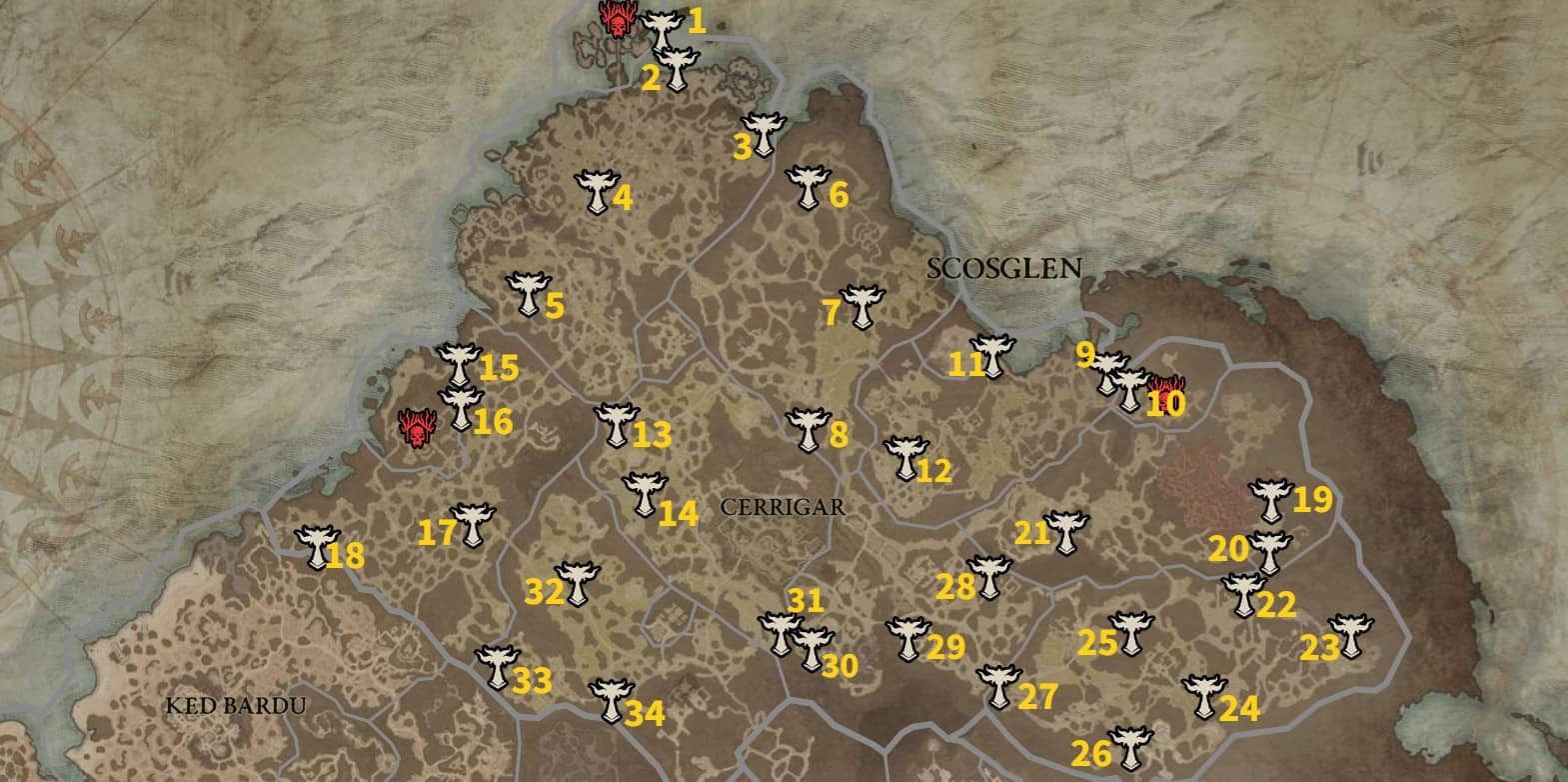 Emplacement de l'autel de Lilith à Scosglen -Diablo 4