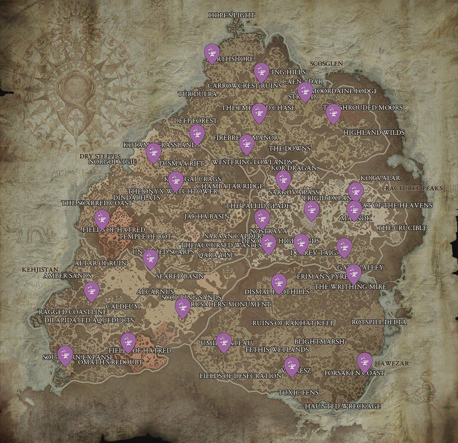 Emplacements des forgerons dans Diablo 4