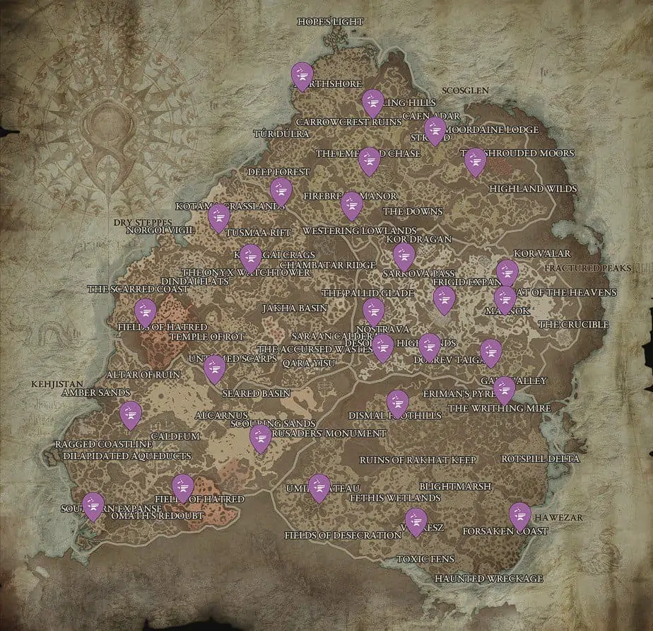 Emplacements des forgerons dans Diablo 4