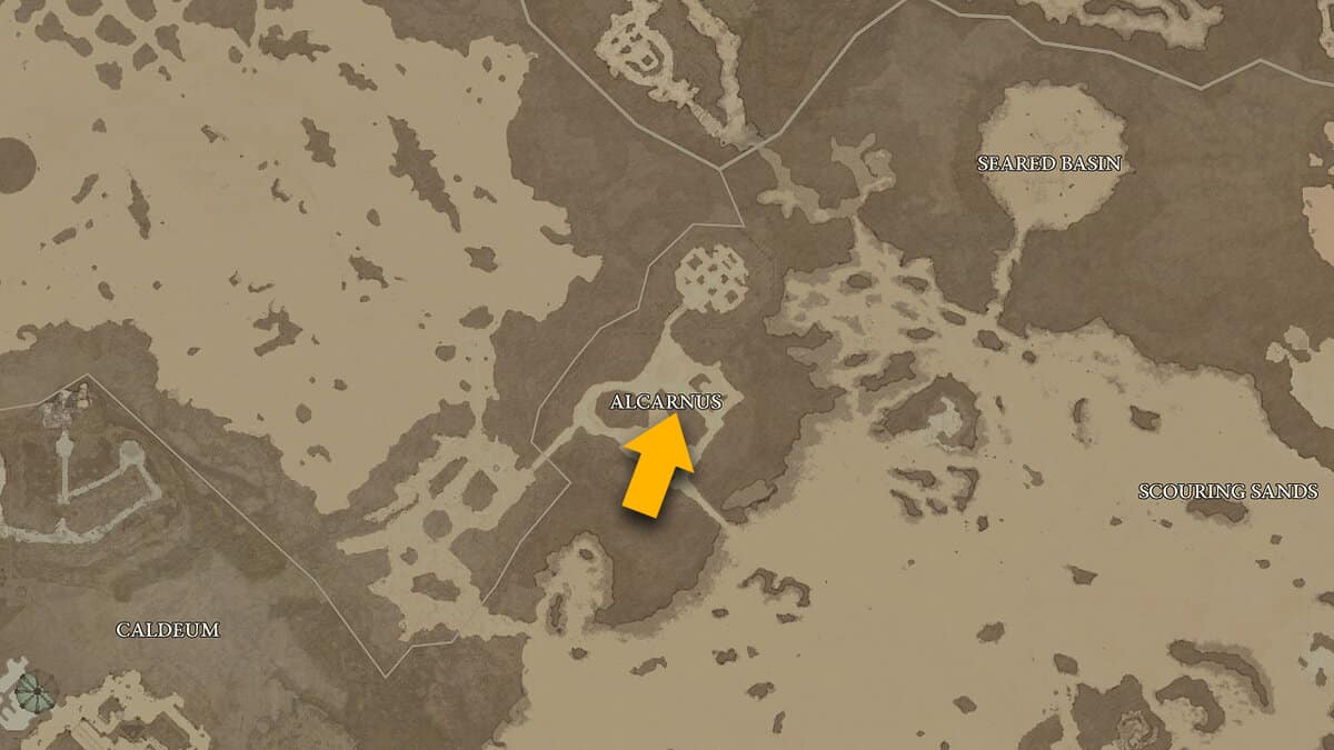 Emplacement de la carte de la forteresse d'Alcarnus dans Diablo 4