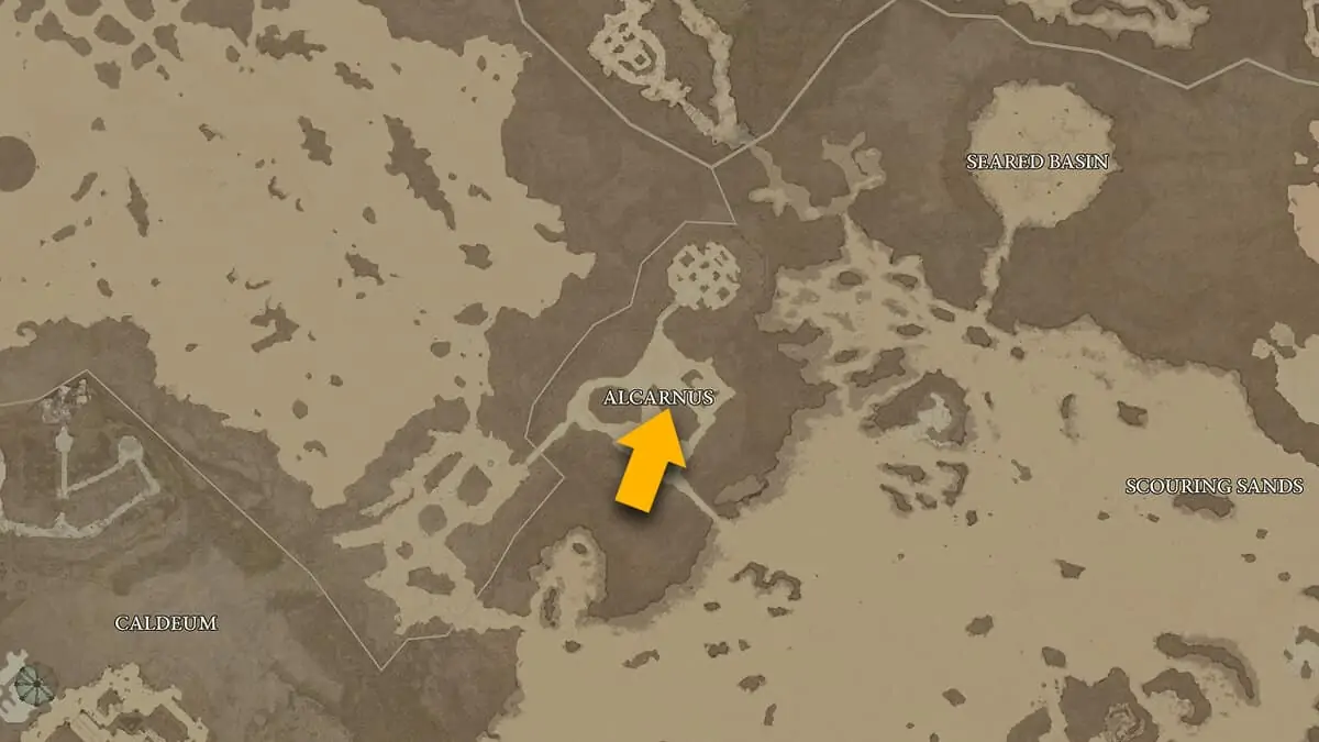 Emplacement de la carte de la forteresse d'Alcarnus dans Diablo 4
