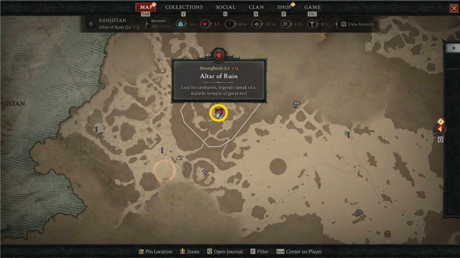 Emplacement de la carte Altar Of Ruin Stronghold dans Diablo 4