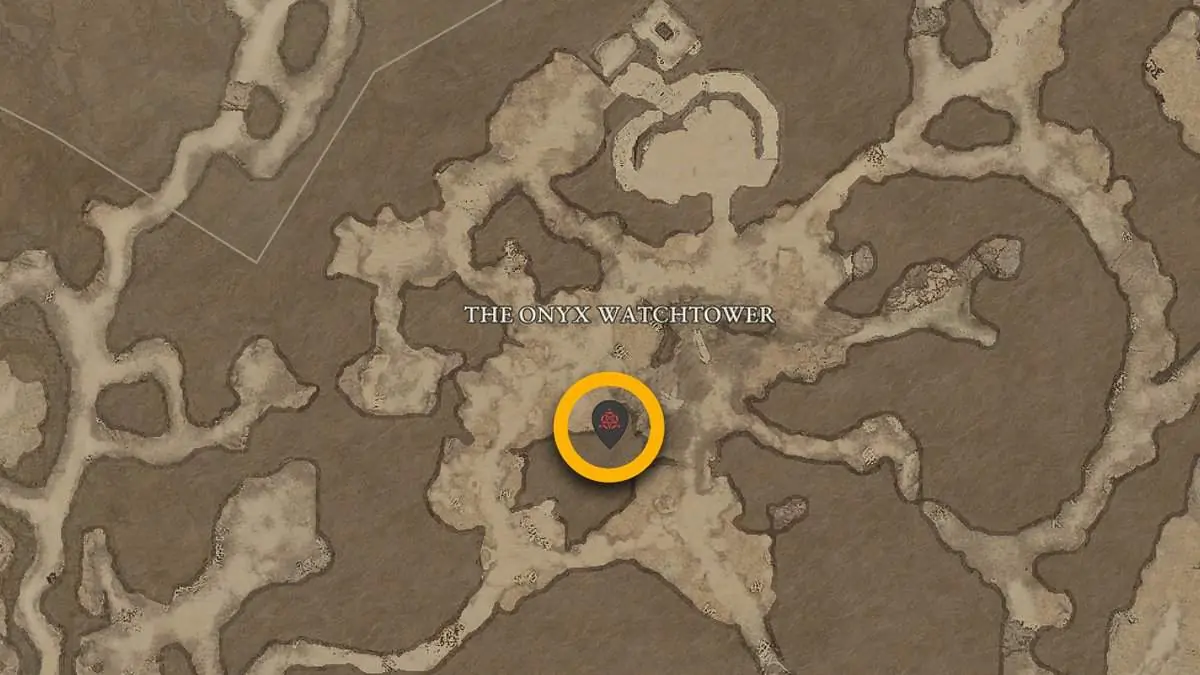 Emplacement de la forteresse de la tour de guet d'Onyx dans Diablo 4
