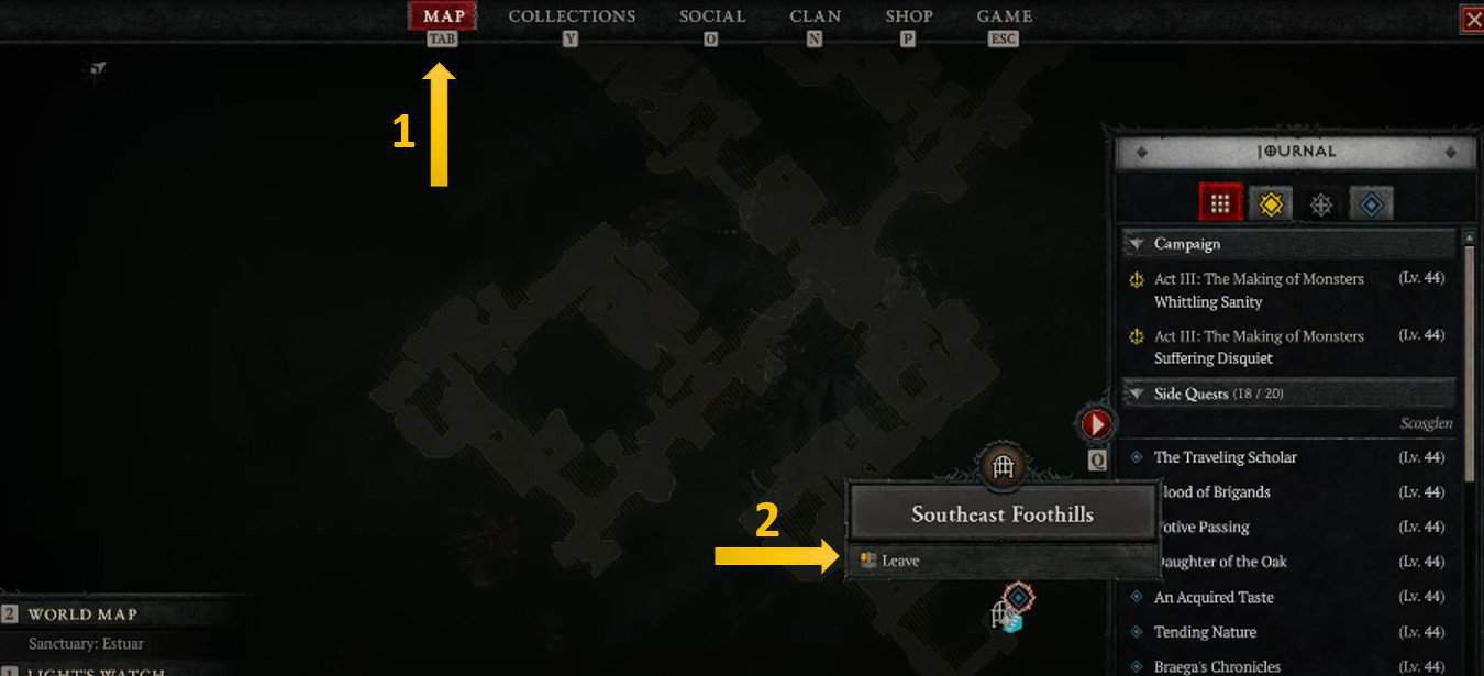 Quittez le donjon de la carte dans Diablo 4