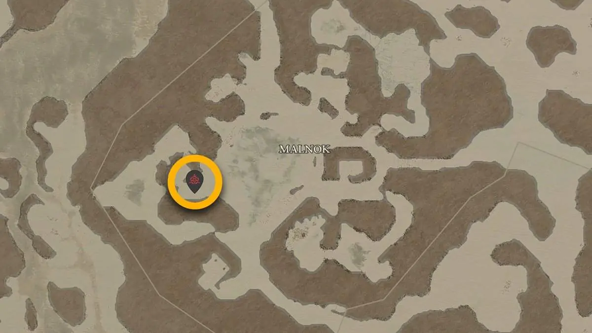 Emplacement de la forteresse de Malnok dans Diablo 4