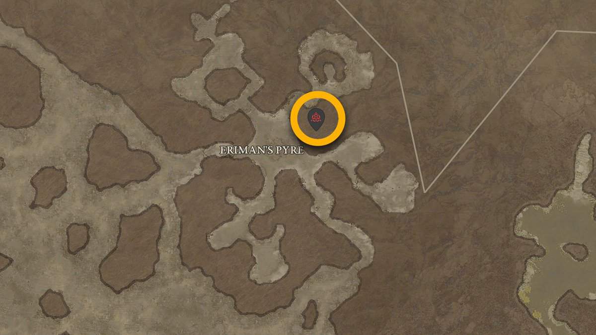 Emplacement de la forteresse d'Eriman's Pyre dans Diablo 4