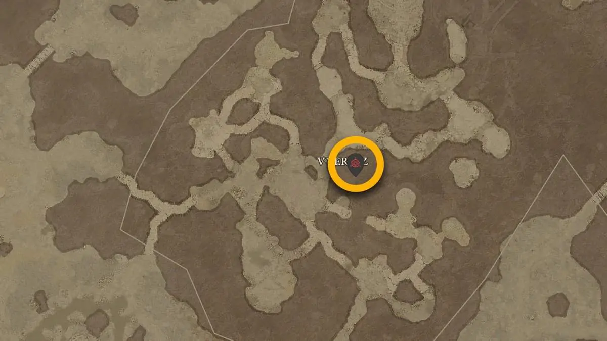 Emplacement de la forteresse de Vyeresz dans Diablo 4