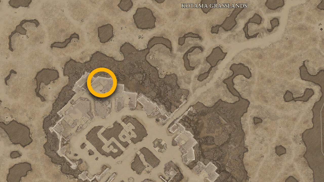 Emplacement de la carte Kotama Grasslands Purveyor of Curiosity dans Diablo 4