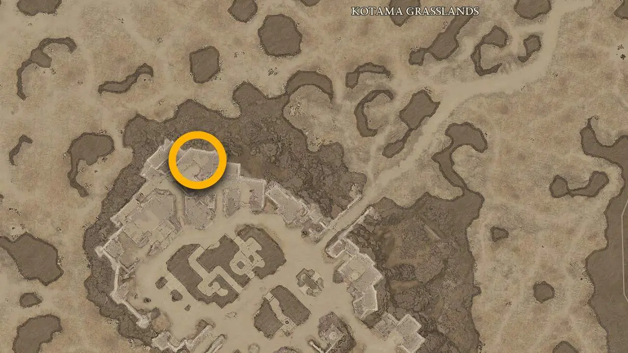 Emplacement de la carte Kotama Grasslands Purveyor of Curiosity dans Diablo 4