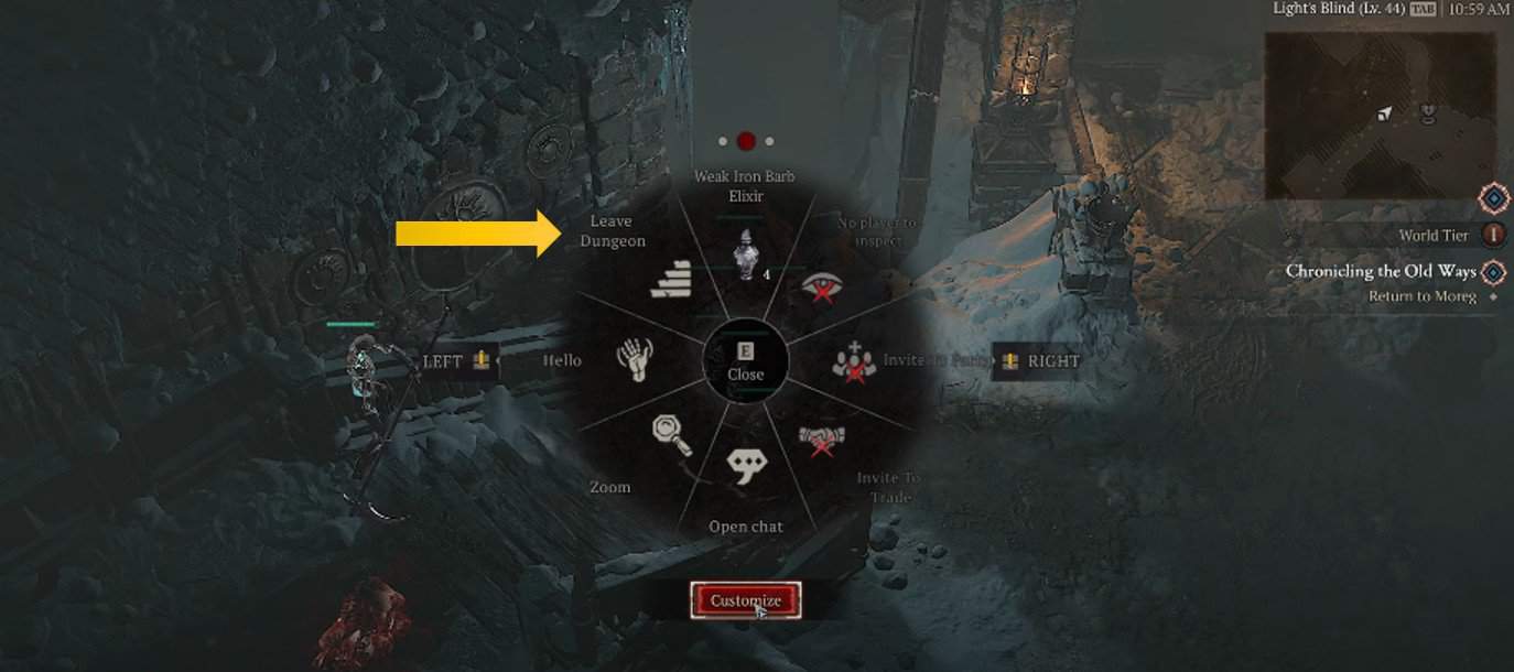 Quittez le donjon depuis la roue des emotes dans Diablo 4