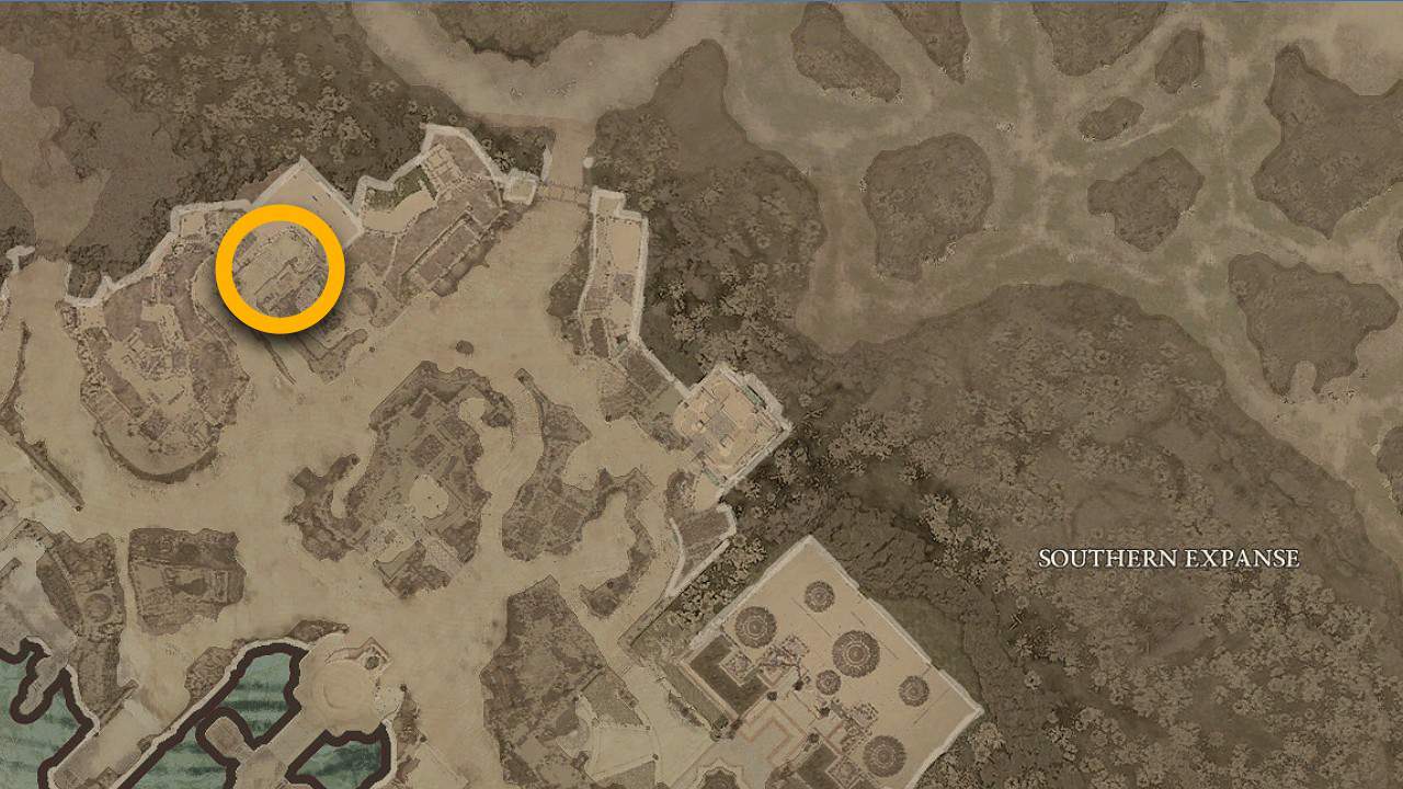Emplacement de la carte Southern Expanse Purveyor of Curiosity dans Diablo 4