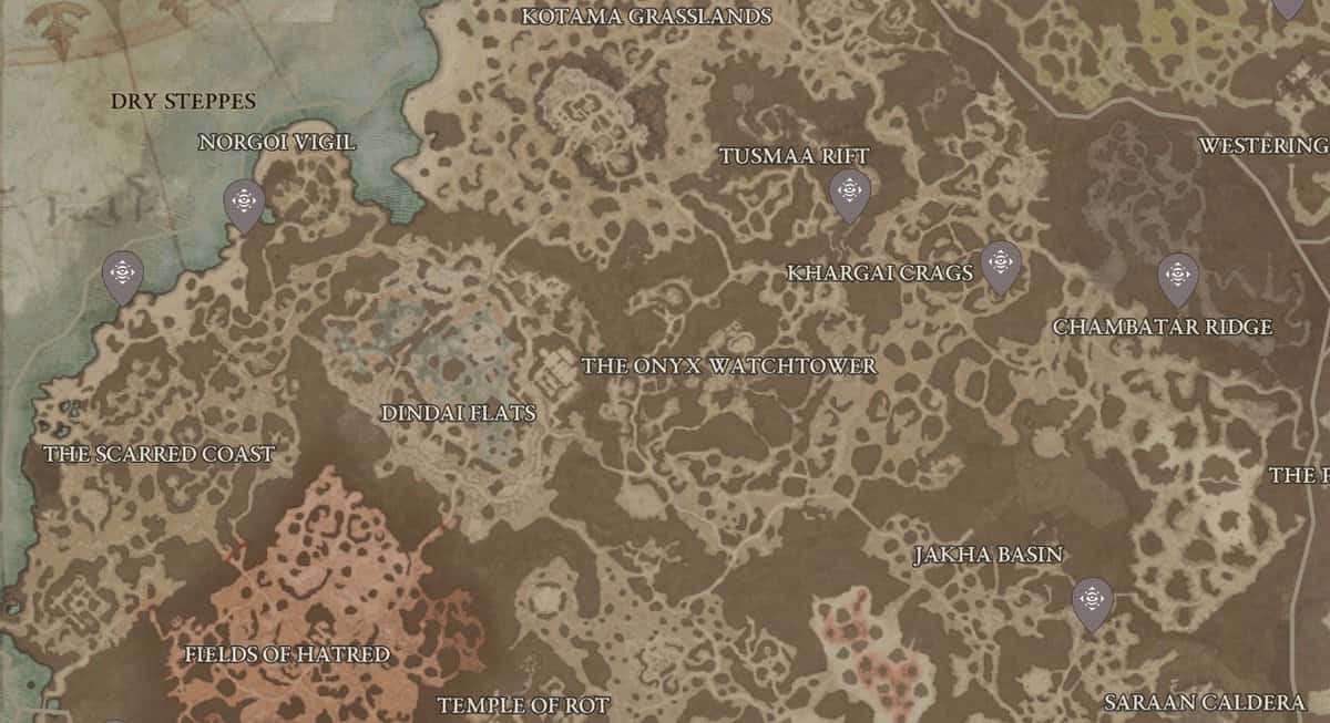 Emplacements des statues d'émote des steppes sèches dans Diablo 4