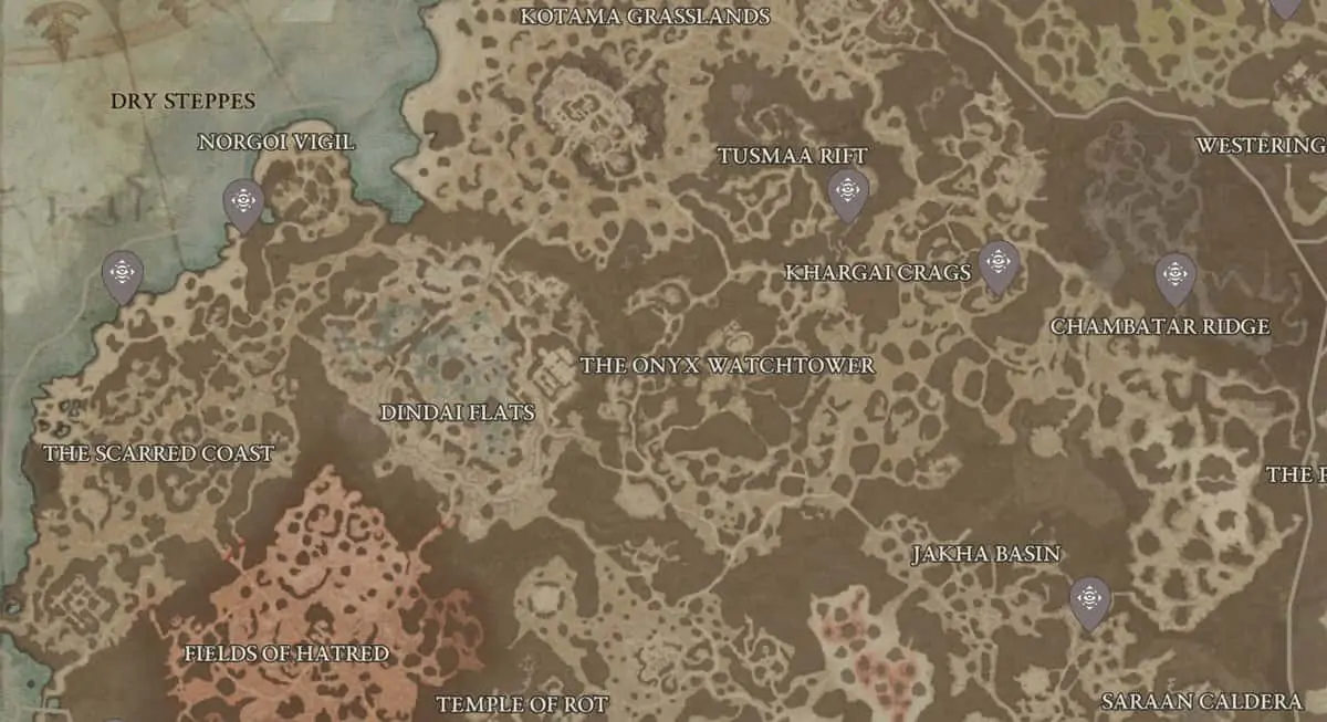 Emplacements des statues d'émote des steppes sèches dans Diablo 4