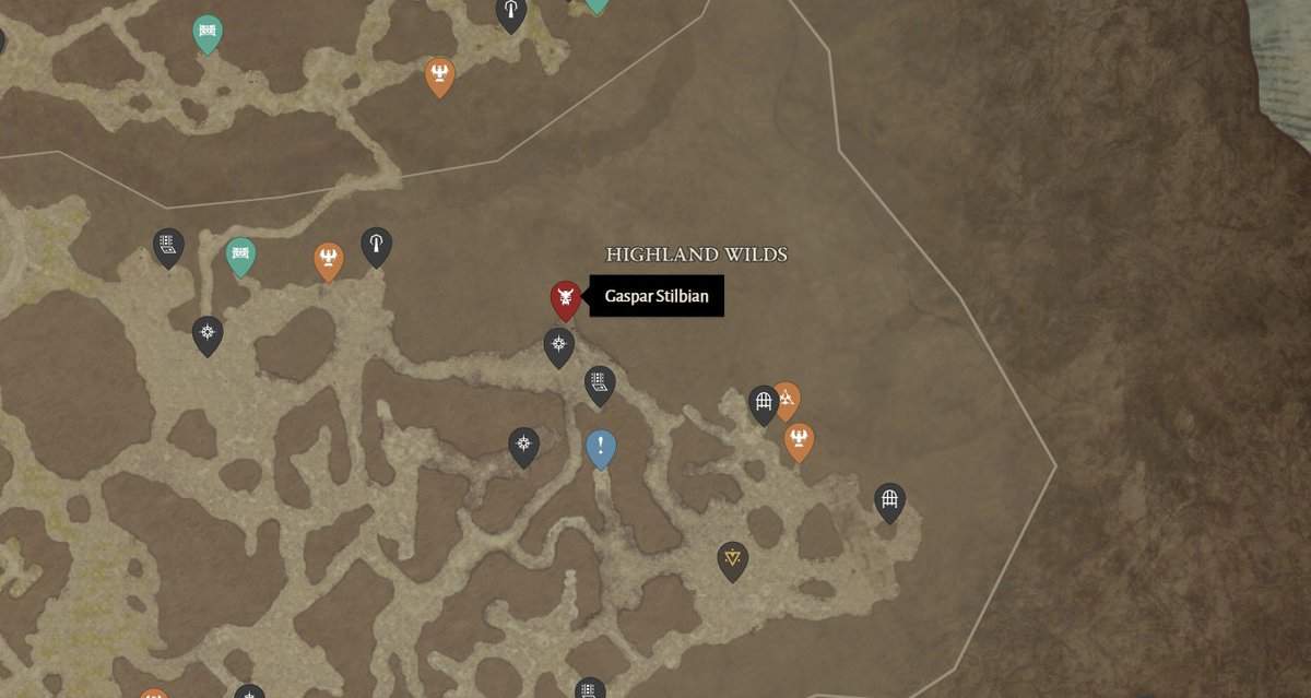 Emplacement du boss d'élite de Gaspair Stilbian dans Diablo 4