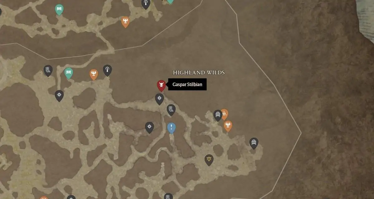 Emplacement du boss d'élite de Gaspair Stilbian dans Diablo 4