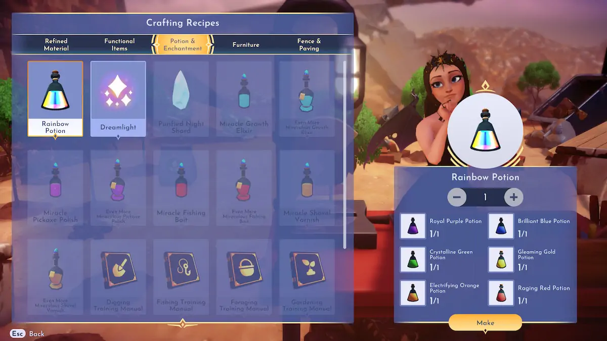 Comment obtenir une potion arc-en-ciel dans l'artisanat de Disney Dreamlight Valley