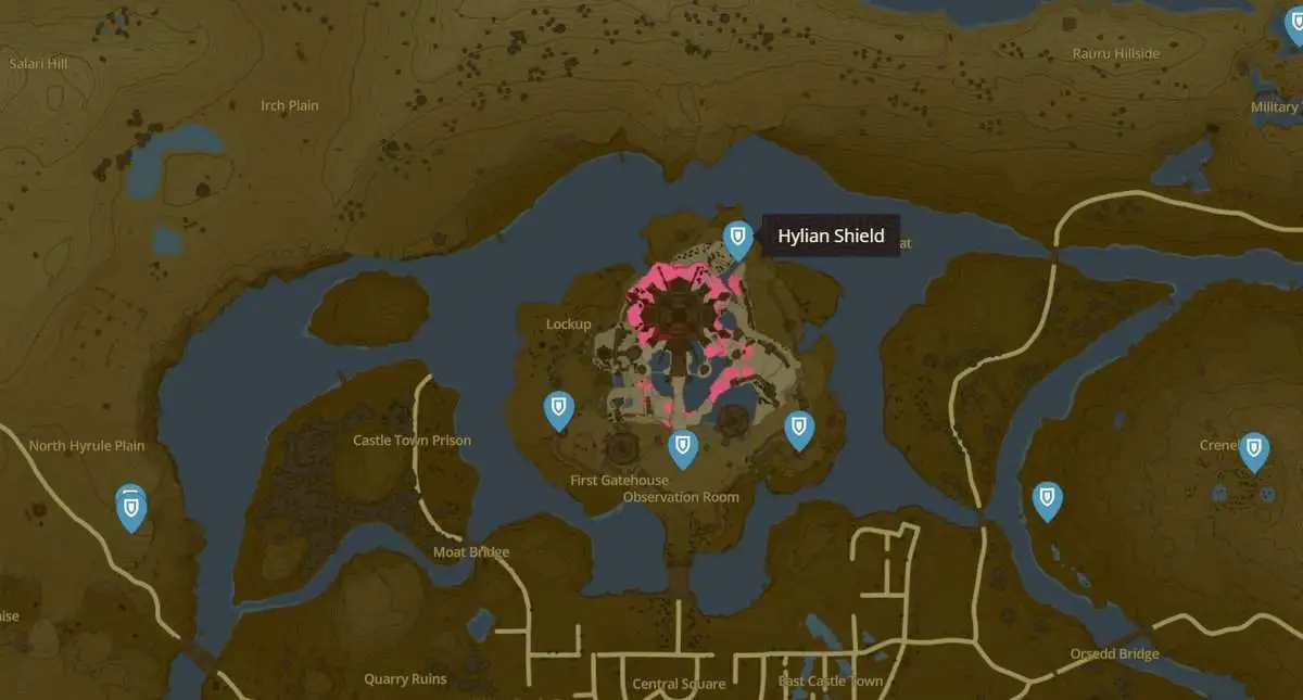 Emplacement du bouclier Hylian dans Zelda TotK