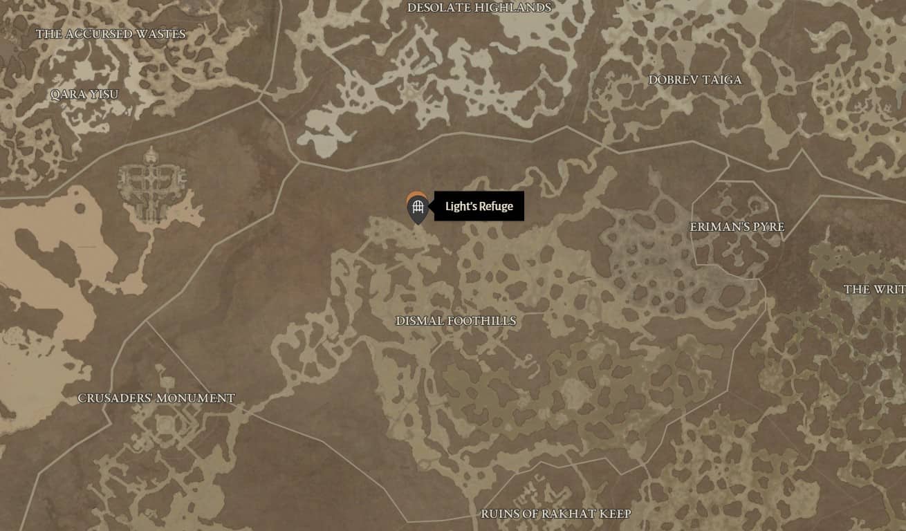 Emplacement du refuge de la lumière dans Diablo 4