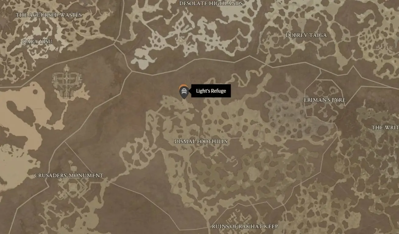 Emplacement du refuge de la lumière dans Diablo 4